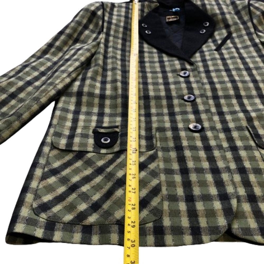 Vintage 90s wool checkered olive green and black blazer jacket, Plus size - Picture 14 of 16